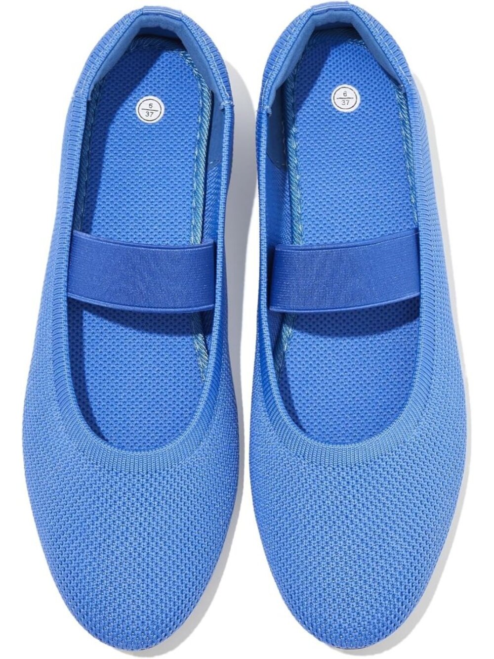 Women's Blue Ballet Mary Jane Flats Black Knit Flats Comfortable Dress Shoes